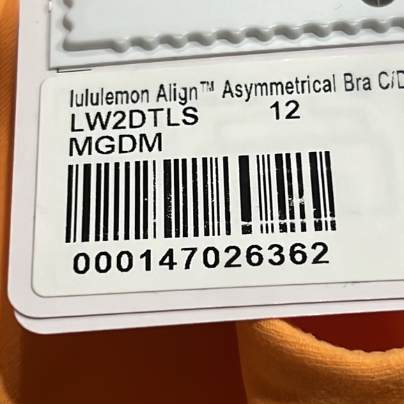 LULULEMON ALIGN ASYMMETRICAL BRA SIZE 12 ORANGE COLOR (MGDM)NWT - Picture 3 of 3